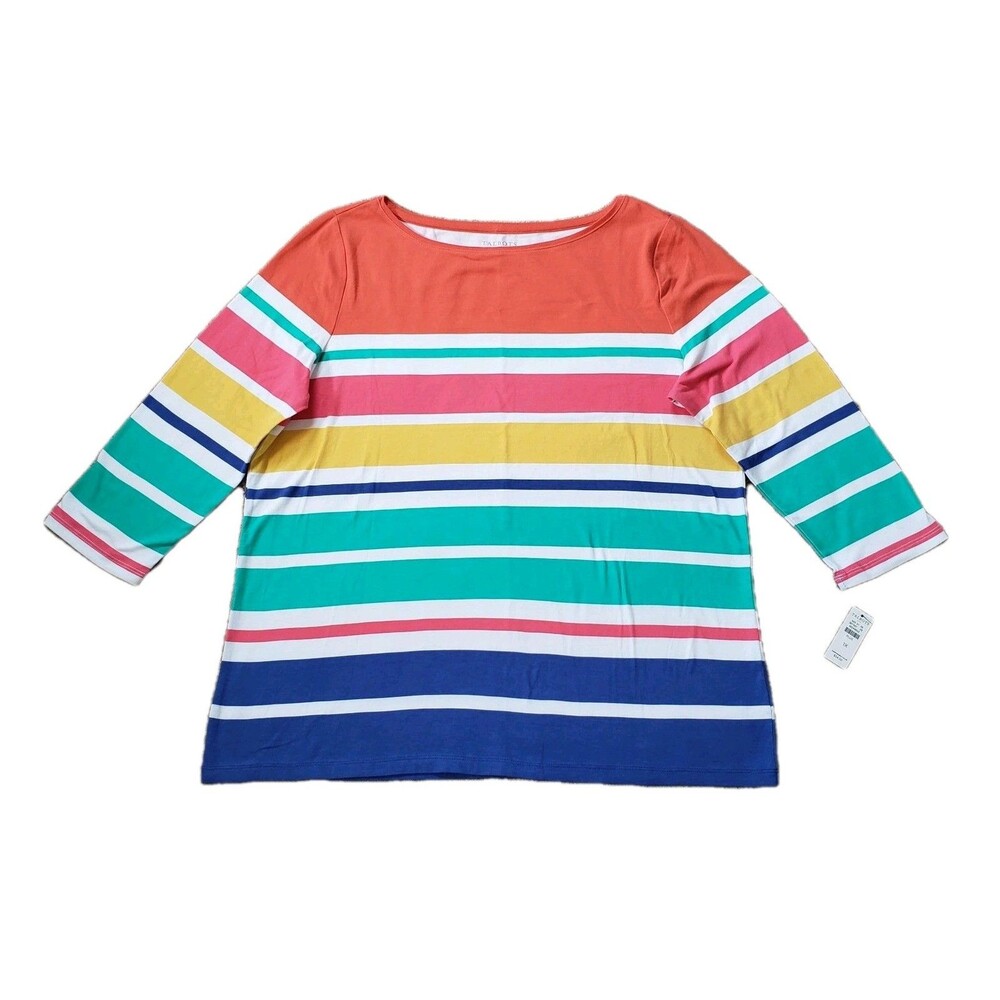 Nwt Talbots Cotton Bateau Neck Long Sleeves Top Spinnaker Stripe Size Plus 1X